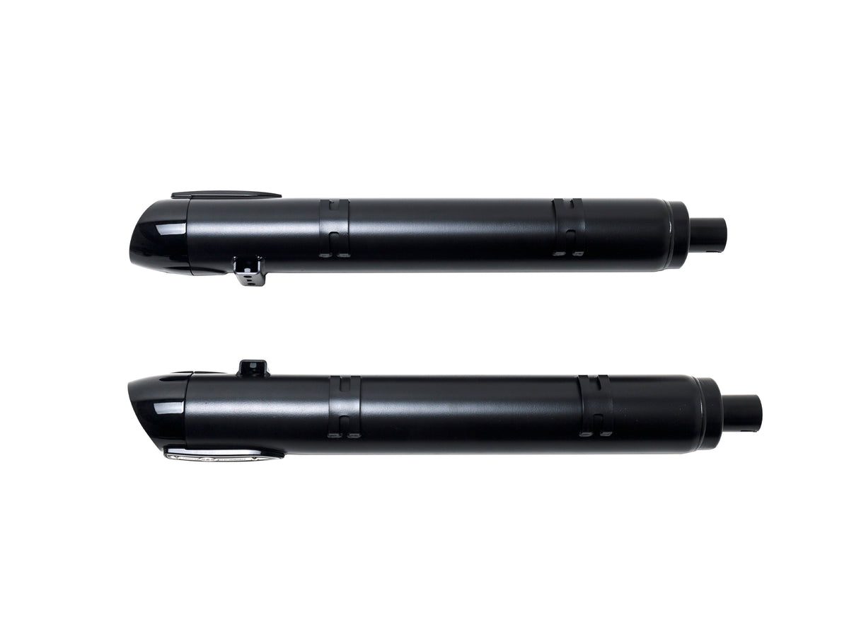 Broadhead 4in. Slip-On Mufflers - Black with Black End Caps. Fits Indian Big Twin 2014up with Hard Saddle Bags.