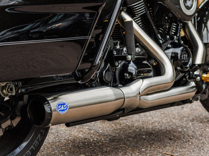 2-into-1 Qualifier Exhaust - Stainless Steel with Black End Cap. Fits Touring 2017up