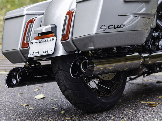 4-1/2in. Mk45 Slip-On Mufflers - Lava Chrome with Black Cutlass End Caps. Fits Touring 2017up.