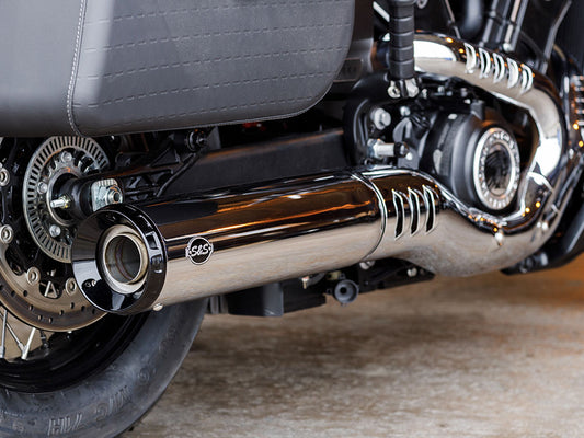 Grand National Slip-On Muffler - Chrome with Black End Cap. Fits Indian Scout 2025up