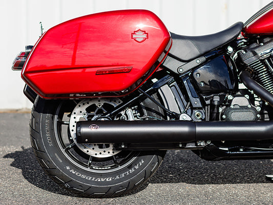 4in. Grand National Slip-On Muffler - Black with Black End Cap. Fits Softail Street Bob, Low Rider S, Low Rider ST & Heritage 2025up
