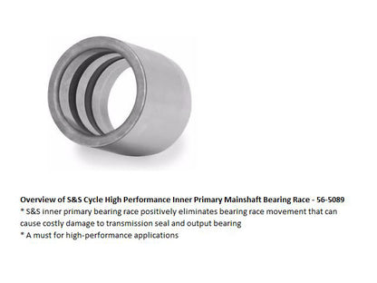 Heavy Duty Inner Primary Bearing Race. Fits 5Spd Big Twin 1991-2006 & After Market 6 Speed Transmissions Main Shaft.