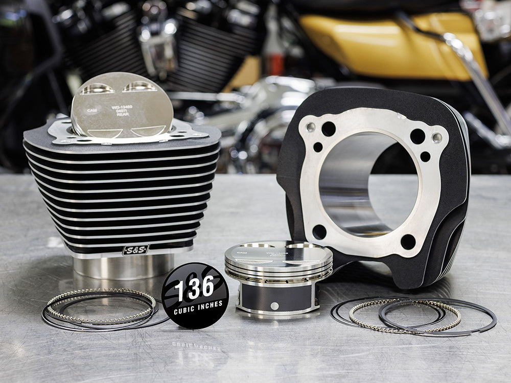 136ci Stroker Big Bore Kit with Highlighted Fins - Black. Fits Milwaukee-Eight 2017up with S&S 4-5/8in. Stroker Flywheel.