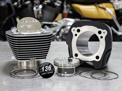 136ci Stroker Big Bore Kit with Highlighted Fins - Black. Fits Milwaukee-Eight 2017up with S&S 4-5/8in. Stroker Flywheel.