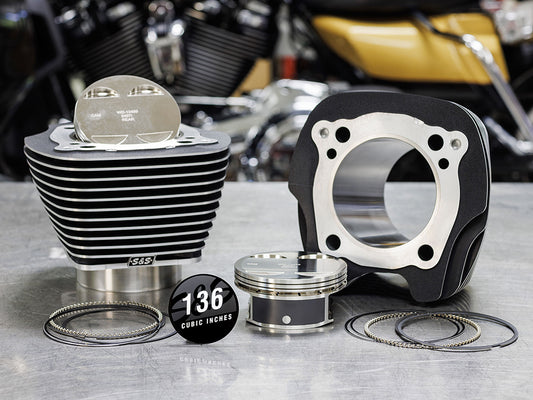 136ci Stroker Big Bore Kit with Highlighted Fins - Black. Fits Milwaukee-Eight 2017up with S&S 4-5/8in. Stroker Flywheel.
