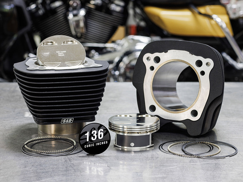 136ci Stroker Big Bore Kit with Non-Highlighted Fins - Black. Fits Milwaukee-Eight 2017up with S&S 4-5/8in. Stroker Flywheel.