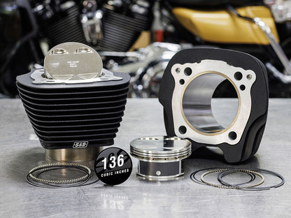 136ci Stroker Big Bore Kit with Non-Highlighted Fins - Black. Fits Milwaukee-Eight 2017up with S&S 4-5/8in. Stroker Flywheel.