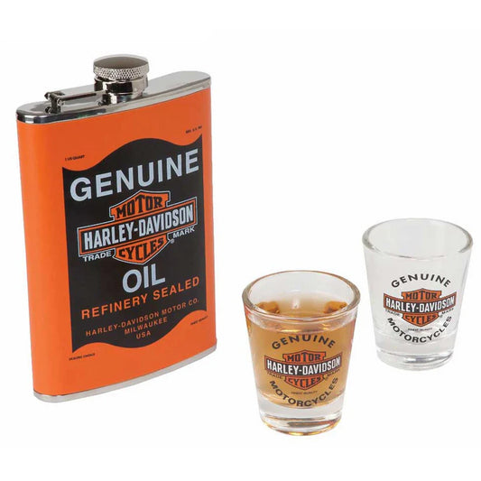 Harley-Davidson Genuine Oil Can Hip Flask & Shot Glass Gift Set