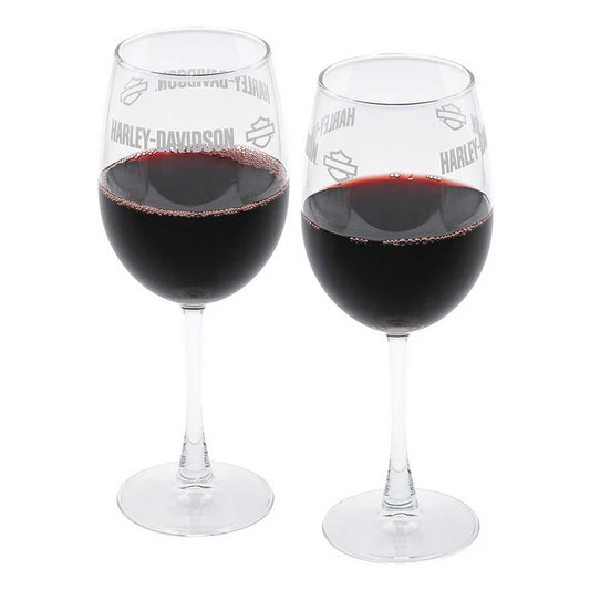Harley-Davidson Premier Etched Bar & Shield Logo Wine Glass Set