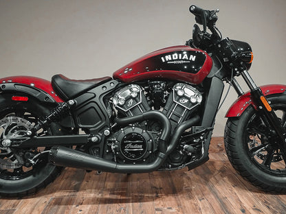 Comp-S 2-into-1 Exhaust - Black with Carbon Fiber End Cap. Fits Indian Scout 2015-2024 & also fits Victory Octane.