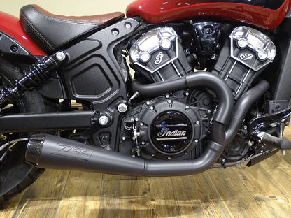 Comp-S 2-into-1 Exhaust - Black with Carbon Fiber End Cap. Fits Indian Scout 2015-2024 & also fits Victory Octane.