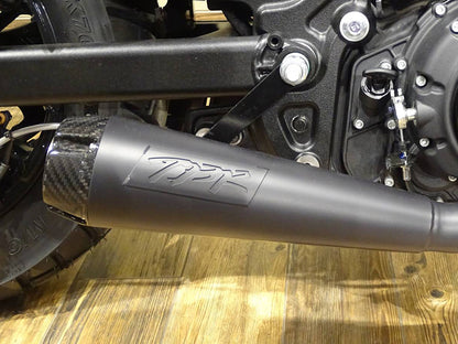 Comp-S 2-into-1 Exhaust - Black with Carbon Fiber End Cap. Fits Indian Scout 2015-2024 & also fits Victory Octane.
