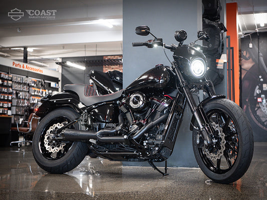 Comp-S 2-into-1 Exhaust - Black with Carbon Fiber End Cap. Fits Softail 2018up with Non-240 Rear Tyre