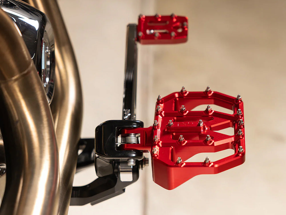 Aggressor Mini Floorboards - Red. Fits Softail 2018up Front Rider