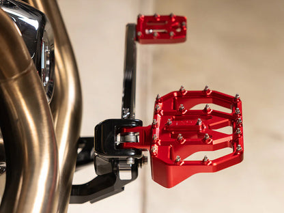 Aggressor Mini Floorboards - Red. Fits Softail 2018up Front Rider