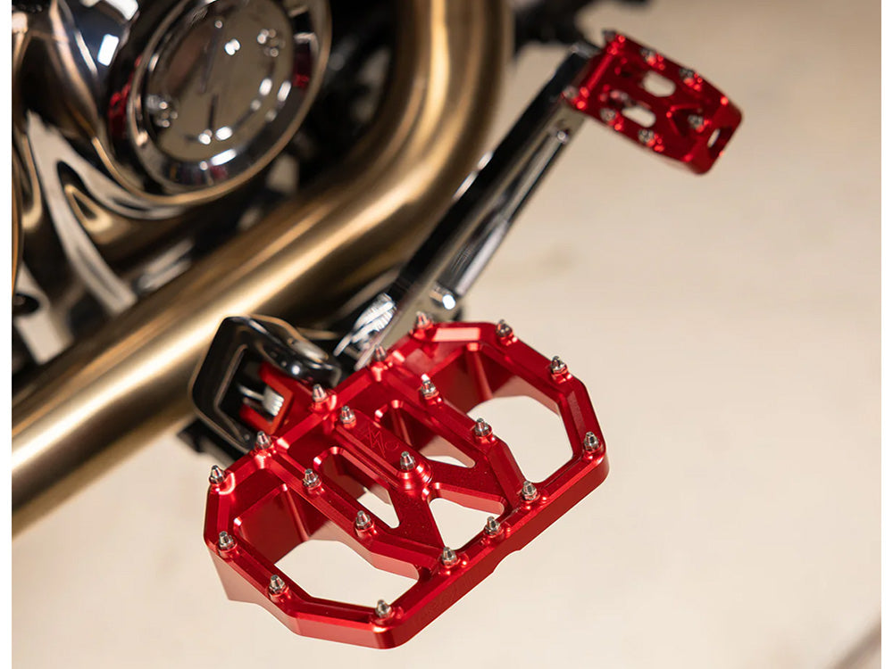 Aggressor Mini Floorboards - Red. Fits Softail 2018up Front Rider