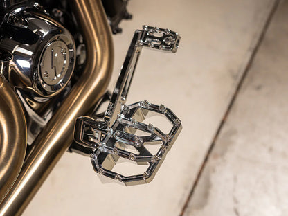 Aggressor Mini Floorboards - Chrome. Fits Softail 2018up Front Rider