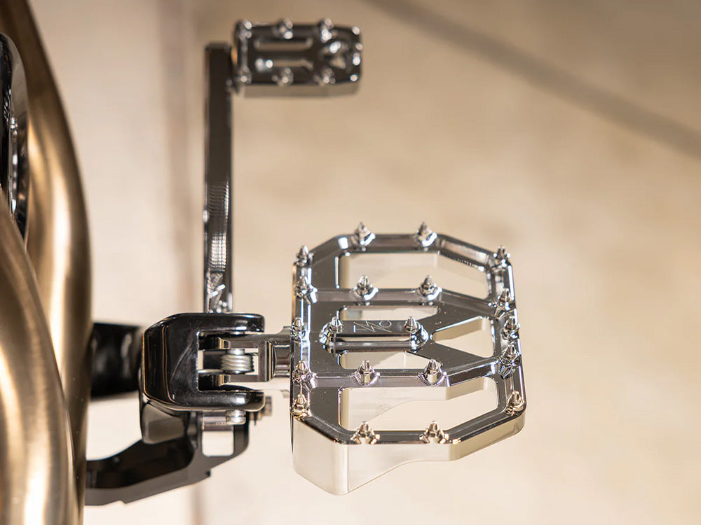 Aggressor Mini Floorboards - Chrome. Fits Softail 2018up Front Rider
