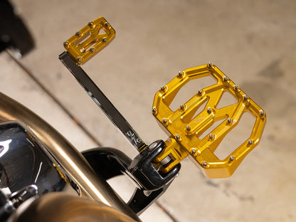 Aggressor Mini Floorboards - Gold. Fits Softail 2018up Front Rider