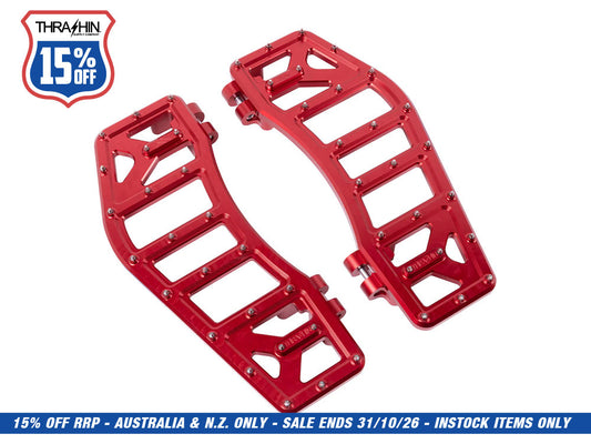 Aggressor Rider Floorboards - Red. Fits Touring 1980up, FL Softail 1986-2017 & Dyna Switchback 2012-2016