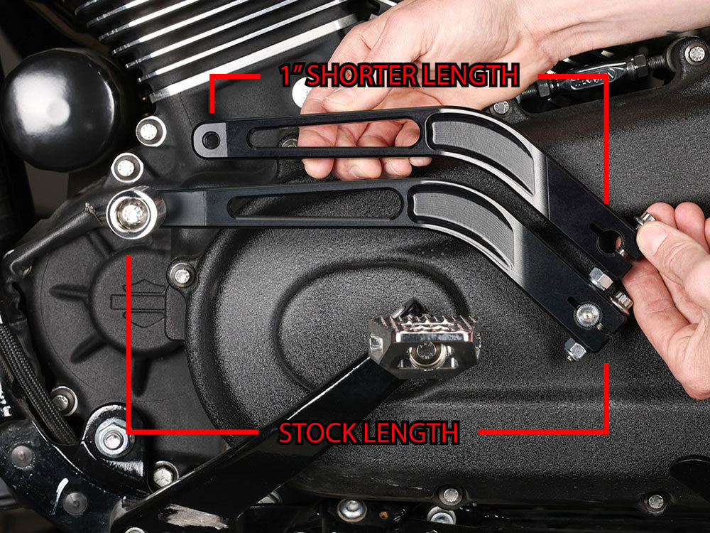 1in. Shorter Shift Arm - Black. Fits Softail 2018up with Mid Controls