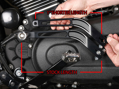 1in. Shorter Shift Arm - Black. Fits Softail 2018up with Mid Controls