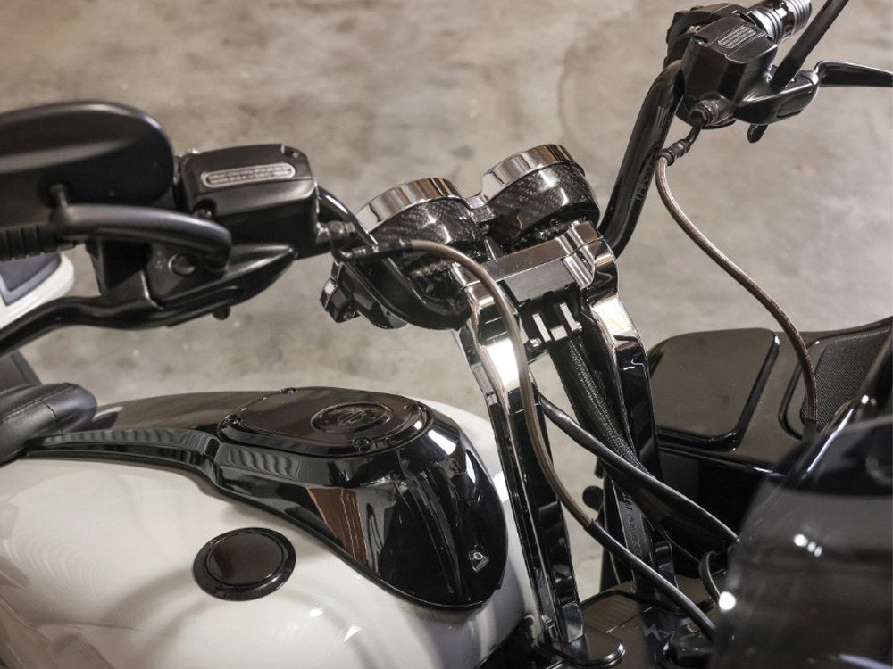 Thrashin Risers to Gauges Relocation Front Extension Bracket - Black. Fits Road Glide 2015up.