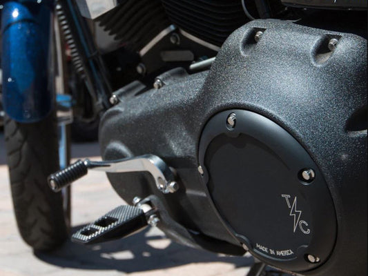 5-Hole Dished Billet Derby Cover - Black. Fits Softail 1999-2018, Dyna 1999-2017 & Touring 1999-2015.
