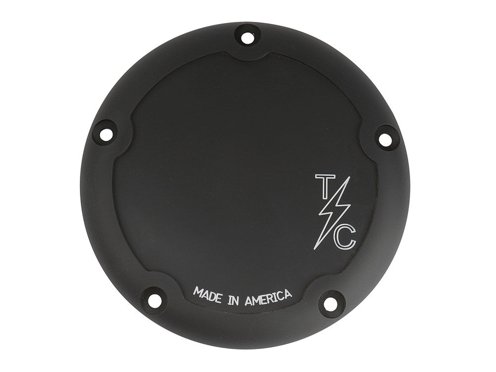 5-Hole Dished Billet Derby Cover - Black. Fits Softail 1999-2018, Dyna 1999-2017 & Touring 1999-2015.