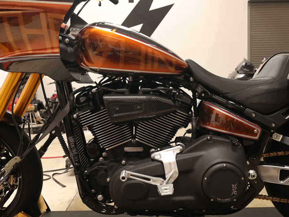 Air Scoop Coil Cover - Gloss Carbon. Fits Softails 2018up & Touring 2024up.