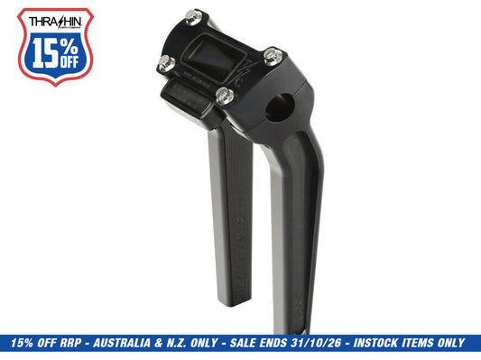 9.5in. Pull Back Thrashin Risers - Black. Fits Softail Street Bob, Low Rider ST, Standard & Breakout 2018-2024