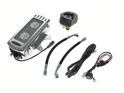 Fan Assisted Side Mount Oil Cooler Kit - Chrome. Fits Touring 1992-2008 and FXR 1992-1994