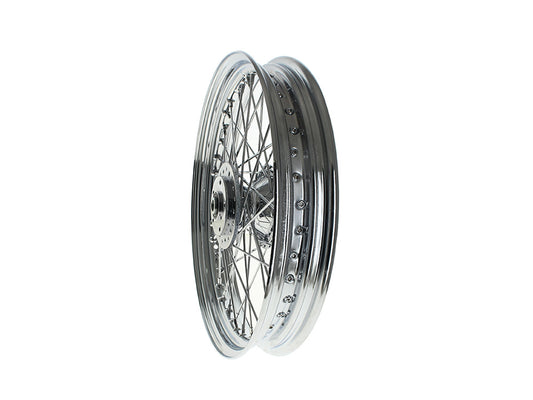 19in. x 2.50in. Front 40 Spoke Cross Laced Wheel - Chrome. Fits Narrow Glide Dyna 1991-1999, FXR 1984-1994 & Sportster 1984-1999.