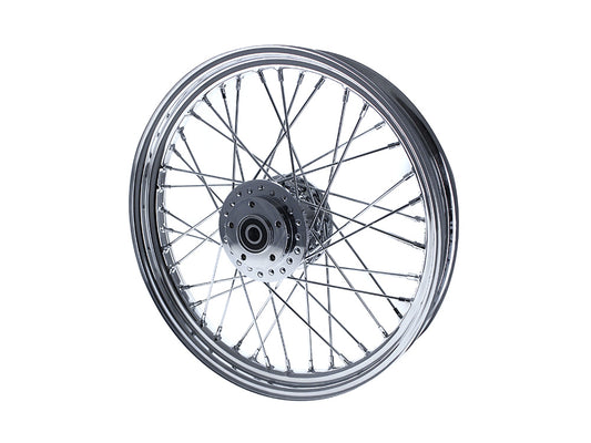 19in. x 2.50in. Front 40 Spoke Cross Laced Wheel - Chrome. Fits Narrow Glide Dyna 2000-2005 & Sportster 2000-2007