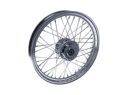 19in. x 2.50in. Front 40 Spoke Cross Laced Wheel - Chrome. Fits Narrow Glide Dyna 2000-2005 & Sportster 2000-2007