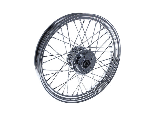 19in. x 2.50in. Front 40 Spoke Cross Laced Wheel - Chrome. Fits Narrow Glide Dyna 2000-2005 & Sportster 2000-2007