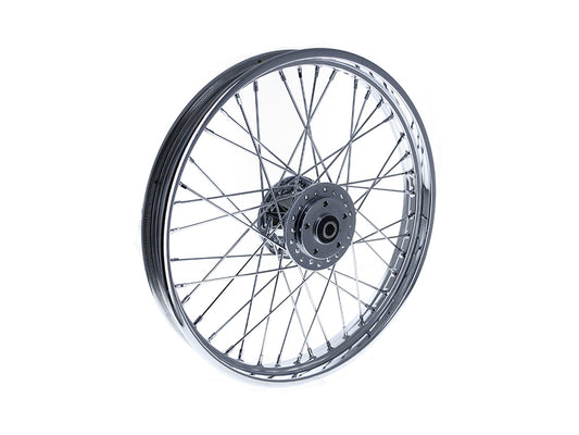 21in. x 2.15in. Front 40 Spoke Cross Laced Wheel - Chrome. Fits Narrow Glide Dyna 1991-1999, FXR 1984-1994 & Sportster 1984-1999.