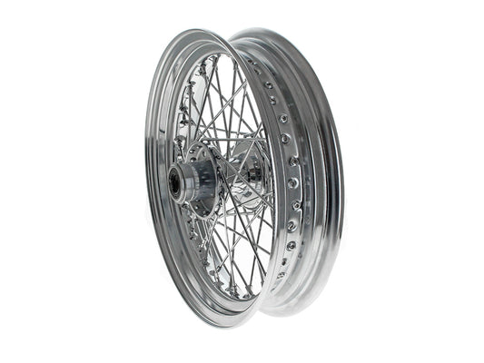 16in. x 3.0in. Front 40 Spoke Cross Laced Wheel - Chrome. Fits FL Softail 1986-1999