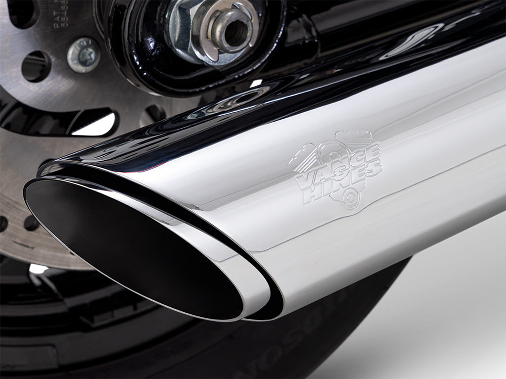 4in. Twin Slash Slip-On Muffler - Chrome. Fits Softail Street Bob, Low Rider S, Low Rider ST & Heritage 2025up