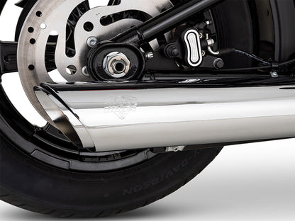 4in. Twin Slash Slip-On Muffler - Chrome. Fits Softail Street Bob, Low Rider S, Low Rider ST & Heritage 2025up