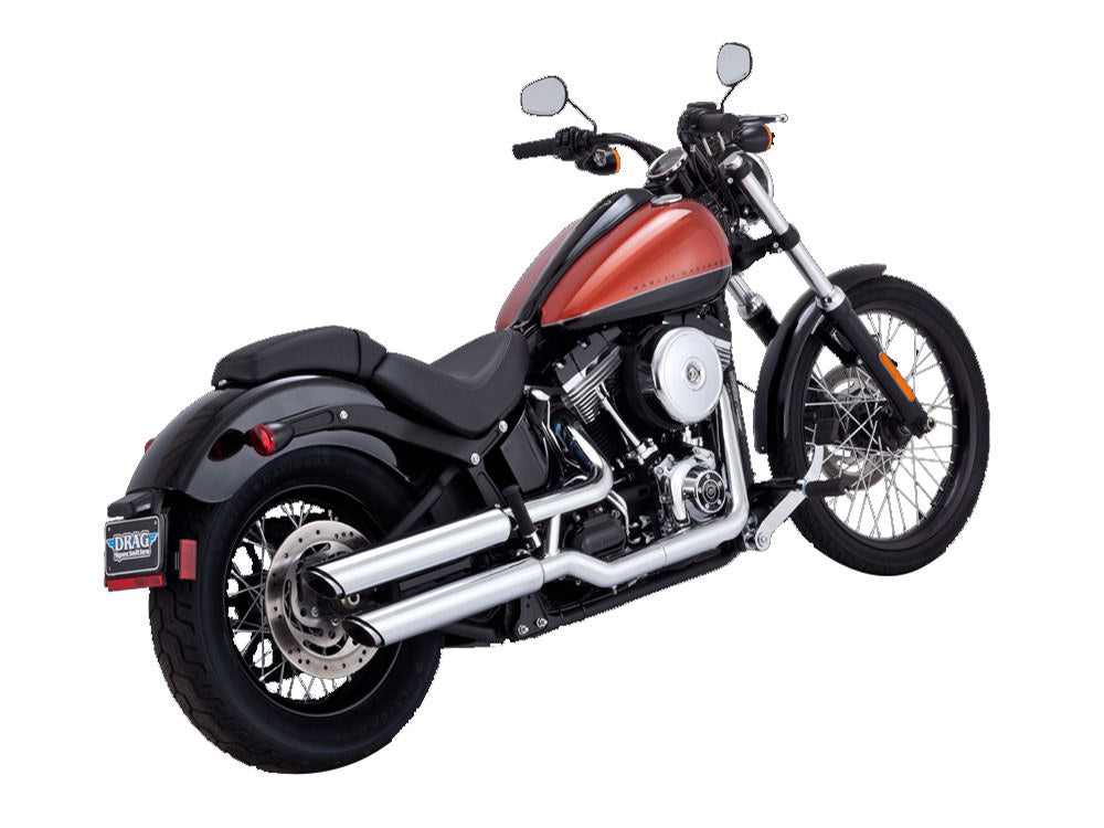 3in. Twin Slash Slip-On Mufflers - Chrome. Fits Softail Deluxe 2007-2017, Blackline 2012-2013, Softail Slim 2013-2017, Cross Bones 2008-2011 & Fat Boy S 2016-2017.