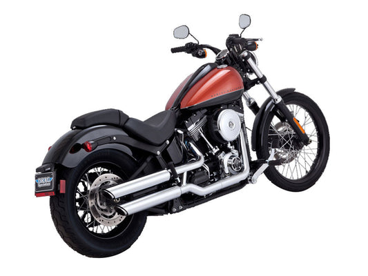 3in. Twin Slash Slip-On Mufflers - Chrome. Fits Softail Deluxe 2007-2017, Blackline 2012-2013, Softail Slim 2013-2017, Cross Bones 2008-2011 & Fat Boy S 2016-2017.