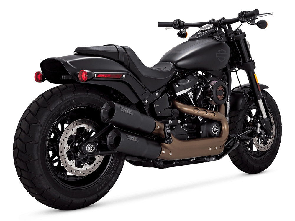 Hi-Output Slip-On Mufflers - Black. Fits Fat Bob 2018-2024