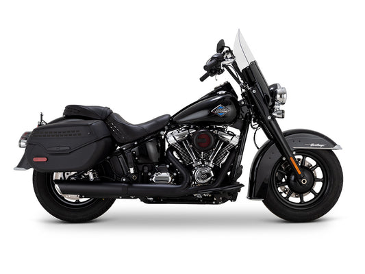 4in. Twin Slash Slip-On Muffler - Black. Fits Softail Street Bob, Low Rider S, Low Rider ST & Heritage 2025up