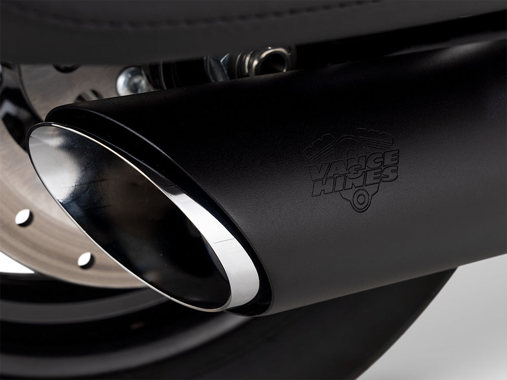 4in. Twin Slash Slip-On Muffler - Black. Fits Softail Street Bob, Low Rider S, Low Rider ST & Heritage 2025up