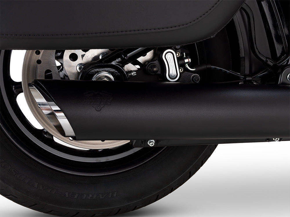 4in. Twin Slash Slip-On Muffler - Black. Fits Softail Street Bob, Low Rider S, Low Rider ST & Heritage 2025up
