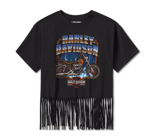 Women's Harley-Davidson Bling Chrome Fringe Hem Boxy Short Sleeve Tee