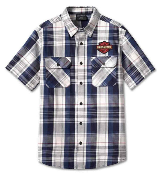 Harley-Davidson Wrench Blue Short Sleeve Plaid Shirt