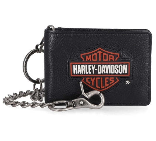 Harley-Davidson Men's B&S Leather Wallet & Chain