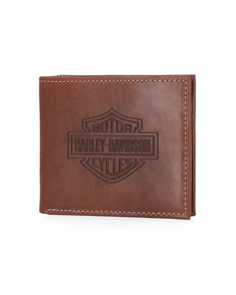 Harley-Davidson Leather Wallet - B&S Embossed, White Stitching